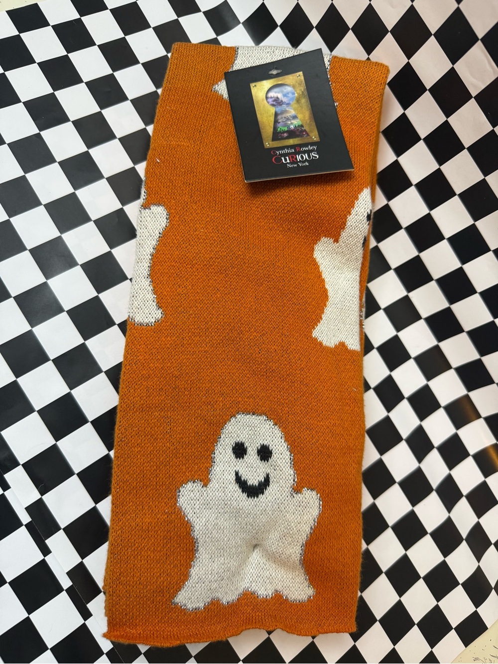 Cynthia Rowley Orange Crew Socks with White Ghost Motif